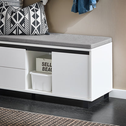 Schoenenkast – Schoenenrek – Schoenenbank – Opbergkast – Entreebank – Met Zitvlak En Lades – Compact Wit MDF – 110x35x42 cm