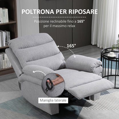 Relaxfauteuil – Verstelbare Loungefauteuil – Ligstoel – Tv-fauteuil – Zithoekstoel – Verstelbare Rugleuning 165° – Linnen Stof Lichtgrijs 91x92x102 cm