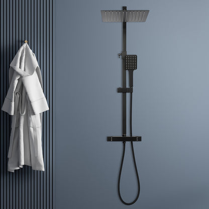 Doucheset – Regendouche Set – Douche Systeem – Douchekraan – Zwart Thermostaat – RVS Materiaal – Verstelbare Hoogte 80-122 cm – Veiligheidsvergrendeling 38°C