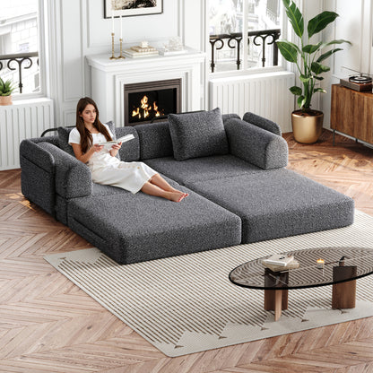 2-in-1 Slaapbank – Bedbank – Logeerkamer Bed – Zitbank – Sleeper Sofa – Modern Grijs Chenille – Ruimtebesparend Ontwerp – Stevig Metalen Frame