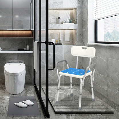 Shower Chair with Armrests and Backrest, Shower Stool for Elderly, Removable Shower Chair, Height Adjustable Shower Seat, 41-53.5 cm, Load 136 kg, with Rubber Anti-Slip Cover, Shower Stool, Anti-Slip Stool, Suitable for Elder