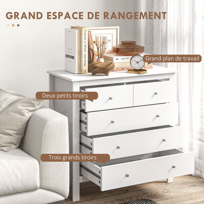 Commode – Ladekast – Dressoir – Opbergkast – Kast – MDF & Spaanplaat – 5 Lades Met Metalen Glijders & Anti-Kantelbeveiliging – Wit 79x39,5x80,5 cm