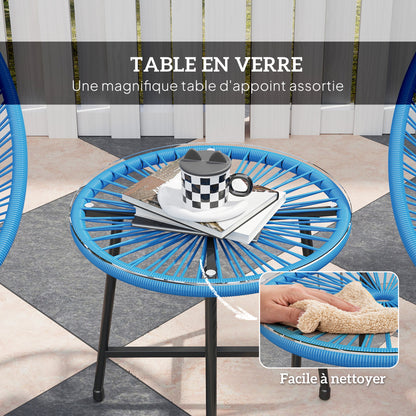 Bistroset Tuinset – Tuinmeubel Set – Tafel Met Stoelen – Balkon Meubilair – Terrasmeubilair – 2-Zits Met Geharde Glazen Tafel – Weerbestendig Blauw