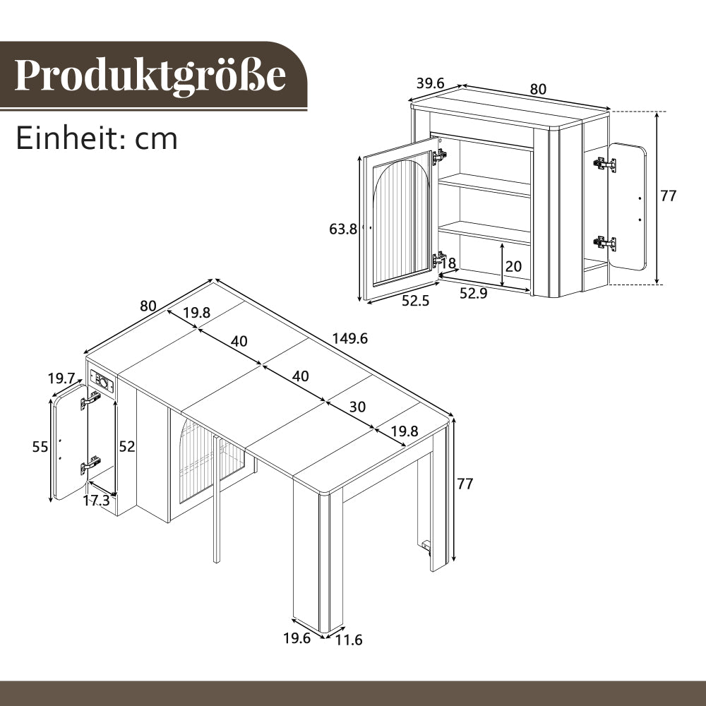 Uitbreidbare Eettafel – Keukeneiland – Buffetkast – Bar – Sideboard – Mobiel Op Wieltjes – Strak Zwart-Wit Design