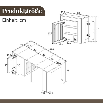 Uitbreidbare Eettafel – Keukeneiland – Buffetkast – Bar – Sideboard – Mobiel Op Wieltjes – Strak Zwart-Wit Design