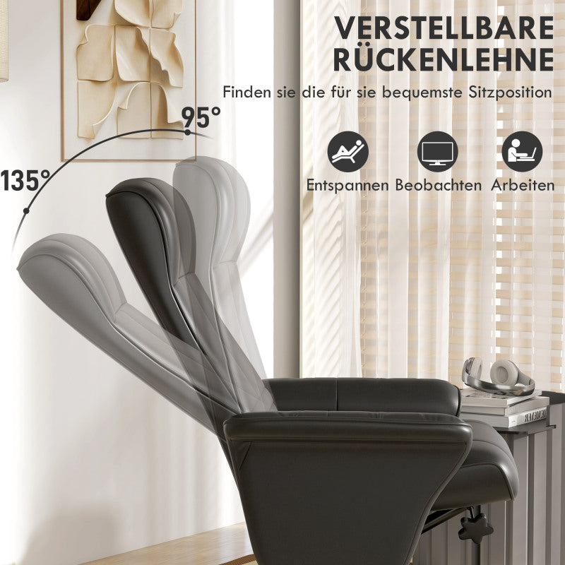 tv-fauteuil – relaxfauteuil – tv-stoel – loungestoel – fauteuil – Draaibaar 360° – Microvezel Zwart – Max. 150 kg Belastbaar
