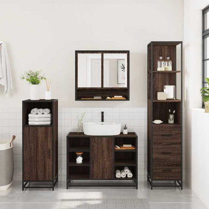 badkamermeubelset – badmeubelset – wastafelmeubel – badkamerkast – spiegelkast – bruin eikenlook – 3-delige set – hardhout & glas