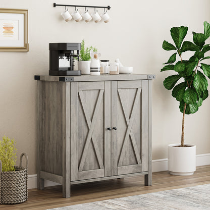 Buffetkast – Buffetkastje – Dressoir – Opbergkast – Kastje – Grijs – Massief Hout & Metaal – Verstelbare Plank – Vrijstaand – Industrieel Vintage Design