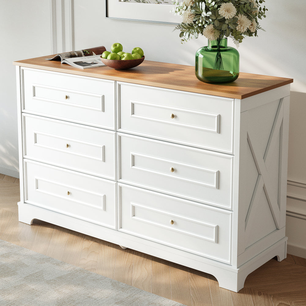 Modern Minimalist 6-Drawer with Smooth Doors/Drawers - Compact Contemporary Sideboard Suitable for Living Room, Dining Room, Hallway - Space-Saving Furniture