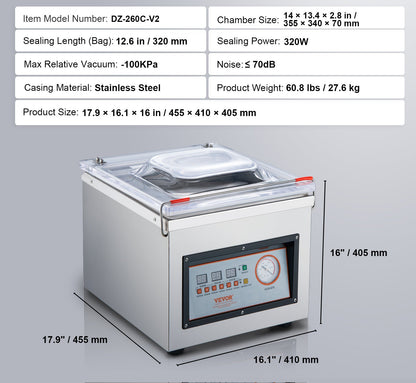 Vacuümkamermachine – Vacumeermachine – Vakuum Sealer – Voedselverpakkingsmachine – Vacuüm Sealer Machine – 1700W Krachtige Motor – Sealbreedte 320mm