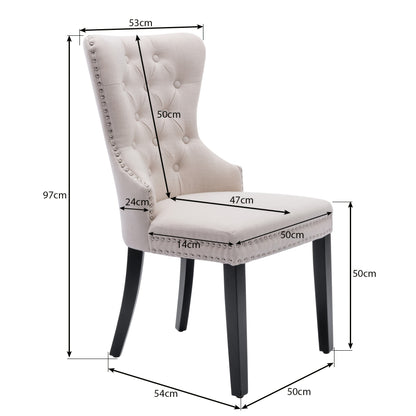 Linnen Eetkamerstoel – Stoel – Eetkamerstoel Set – Designstoel – Woonkamerstoel – Set van 6 – Beige Linnen Bekleding – Stevige Eiken Poten met Chroomaccenten