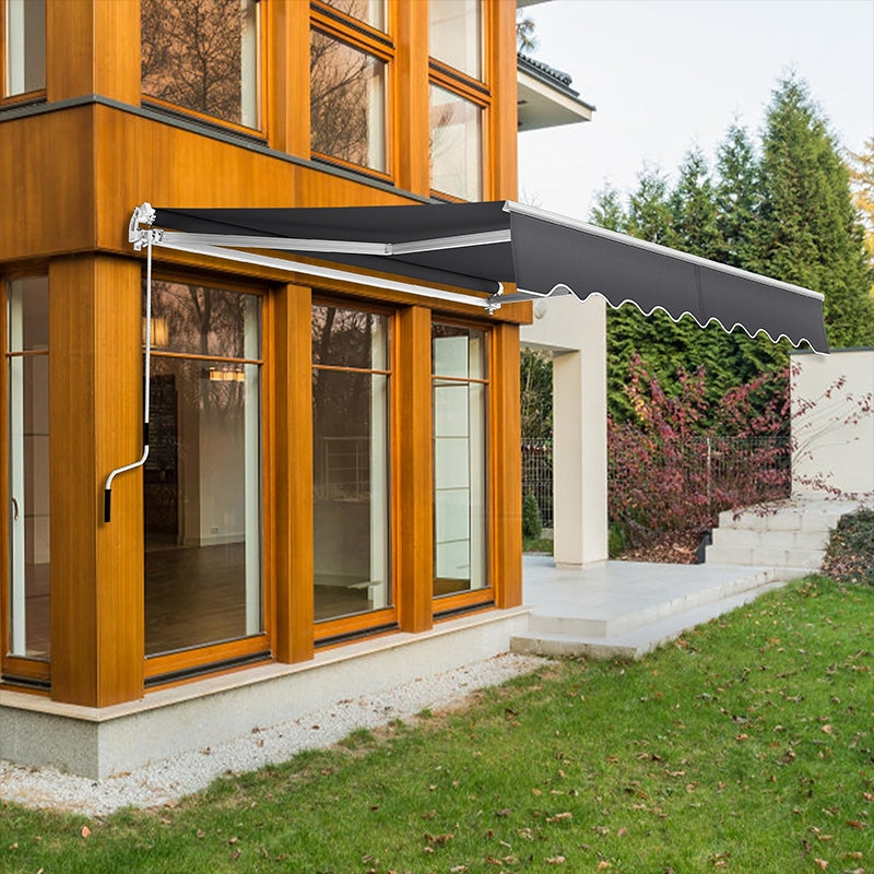 Zonnescherm – Uitvalscherm – Terrasoverkapping – Schaduwdoek – Markies – Handmatig Bediening – Aluminium Frame – PU-Gecoat Polyester Doek – 360x300 cm – Donkergrijs