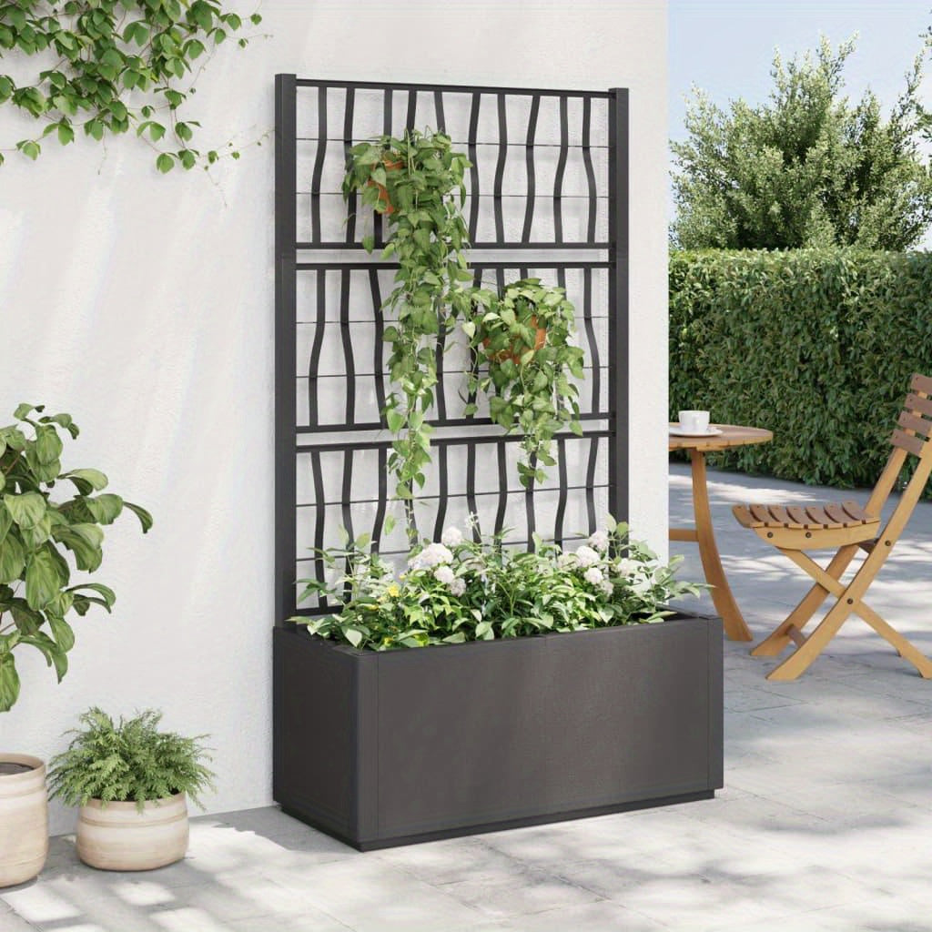 Tuingebied Raised Bed – Tuinbak – Plantenbak – Kruidenbak – Bloembak – Vierkant Tuinbak met Trellis – 80x36x140 cm – Weerbestendig PP Materiaal