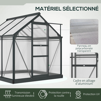 Kweekkas – Tuinkas – Groeikas – Moestuin Kas – Polycarbonaat Kas – Grijs – Aluminium Frame – UV-Bestendig – Inclusief Dakventilatie en Schuifdeur – 190x192x201 cm – Versterkte Stalen Basis