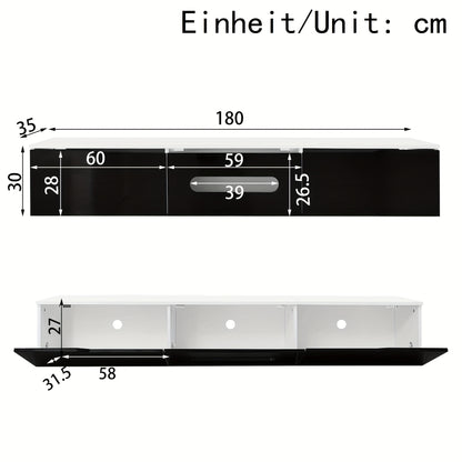 tv meubel – tv kast – televisie meubel – media meubel – tv dressoir – Zwart Wit – 180 cm Lang – Hoogglans Afwerking – Wandmontage