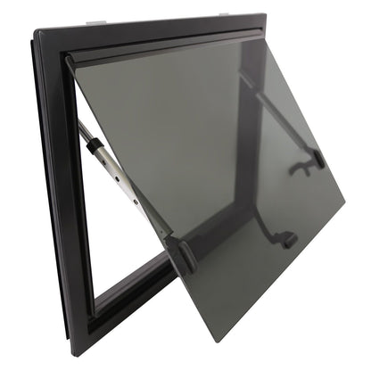 Zijraam Camper – Caravan Raam – Klapraam – Opendraairamen – Campingraam – Getemperd Glas – Aluminium Frame – 65° Openingshoek – Insectengaas Inclusief – Zwart