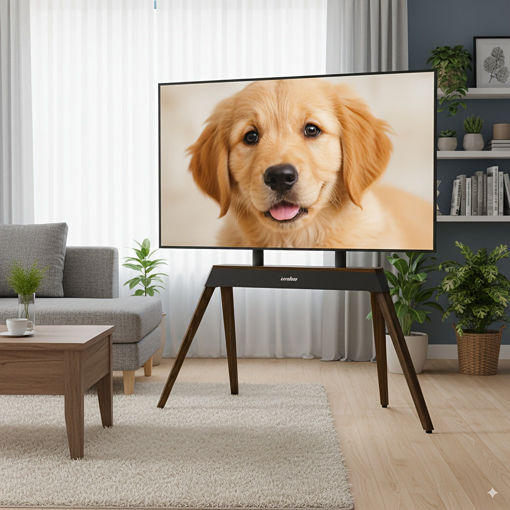 TV-standaard – Tv-meubel – Tv-houder – Vrijstaande Tv-poot – Houten Tv-standaard Bruin – Hoogte Verstelbaar – Geschikt Voor 40-86 Inch Televisies
