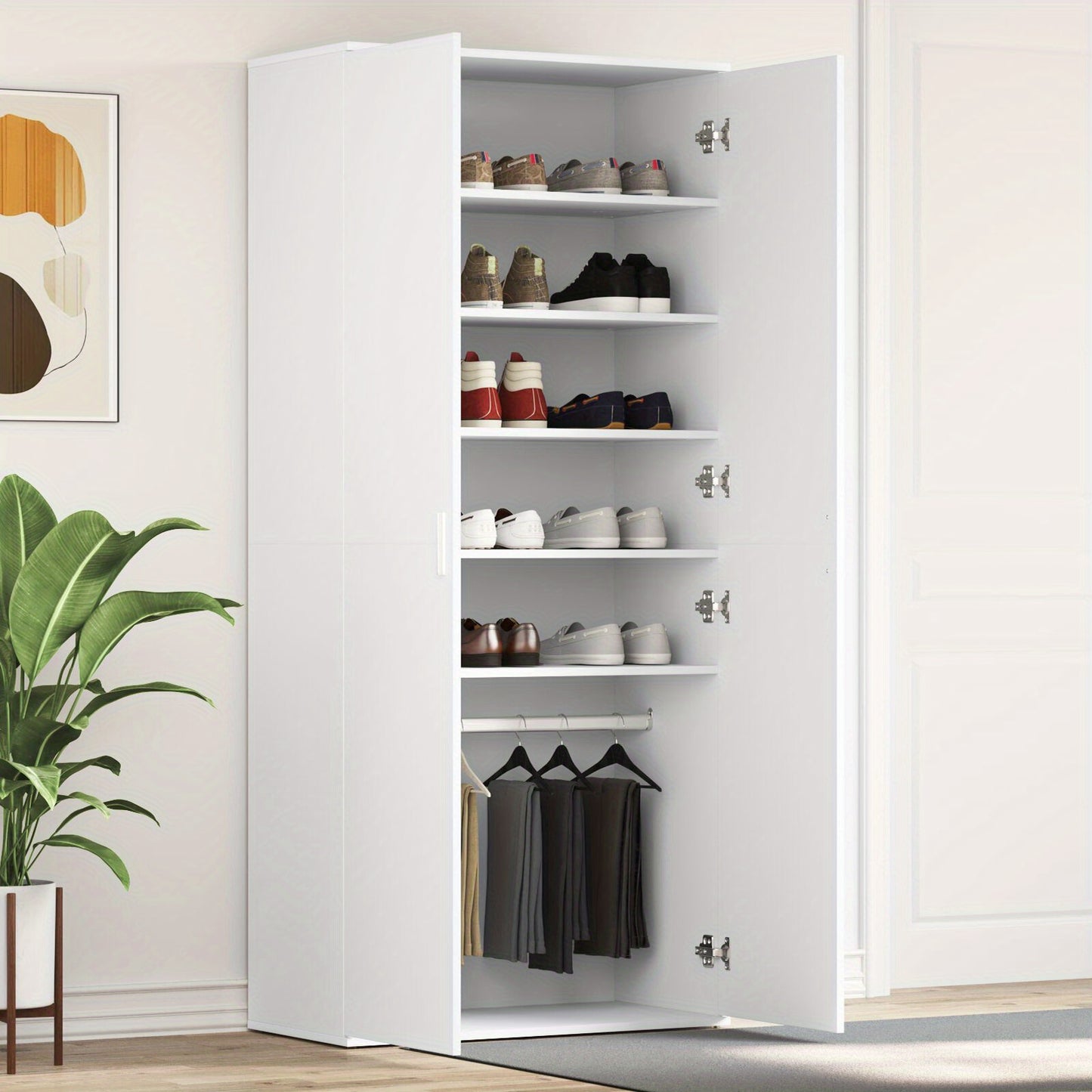Schoenenkast – Schoenenopberger – Schoenenrek – Halkast – Smalle Schoenenkast – Massief Houten Kast – 80x39x180 cm – Duurzaam Wit Design