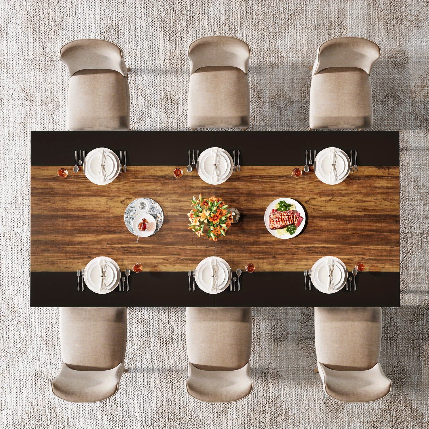 Eetkamertafel – Tafel – Eettafel – Dinertafel – Familietafel – Rustiek Bruin & Zwart – 78,74 Inch Breed – Geometrisch Metaal Onderstel