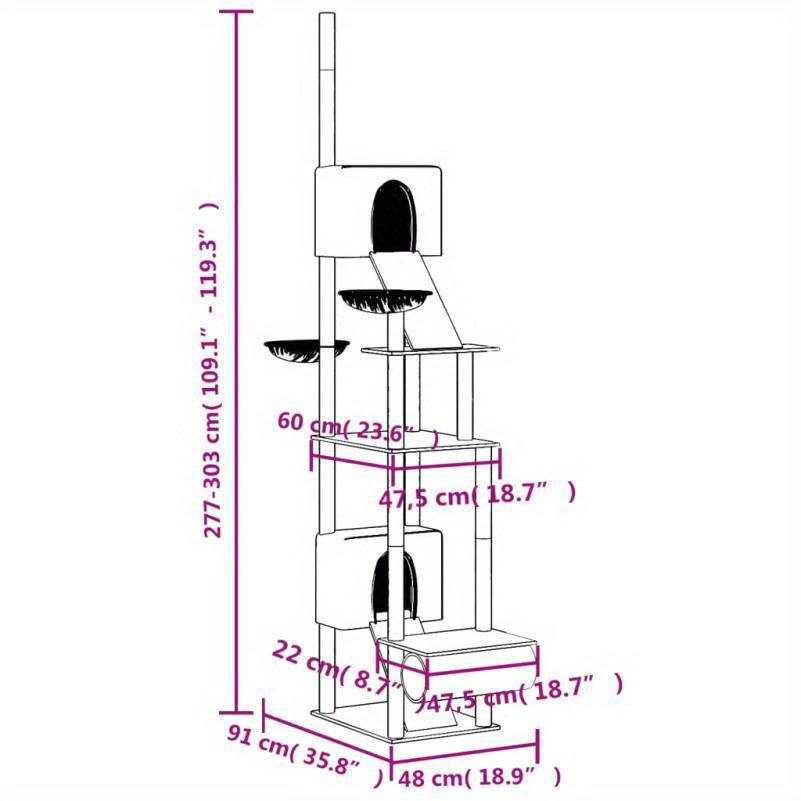 Krabpaal – Kattenkrabpaal – Kattenboom – Krabmeubel – Kattenhuis – Verstelbaar 277-303 cm – Stevig Karton – Multi-level Activiteitencentrum