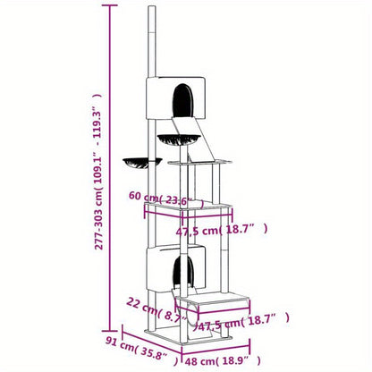 Krabpaal – Kattenkrabpaal – Kattenboom – Krabmeubel – Kattenhuis – Verstelbaar 277-303 cm – Stevig Karton – Multi-level Activiteitencentrum