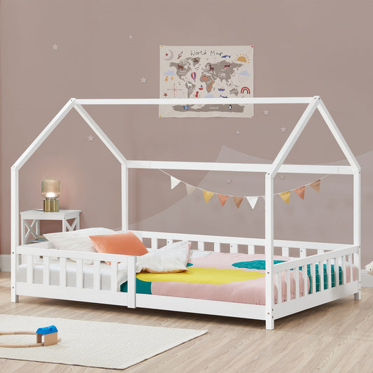 Kinderbed – Kinderbedden – Eenpersoonsbed – Hoogslaper – Stapelbed – Huisbed Design – Veilig Valbeveiliging – 90x200 cm Vurenhout