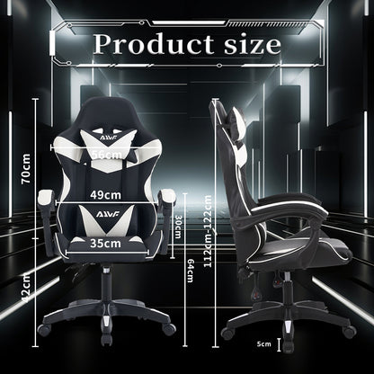 Gamingstoel – Gamestoel – Bureaustoel – Game Chair – Computerstoel – Ergonomisch Design – Met Lendensteun – Kunstleer Wit