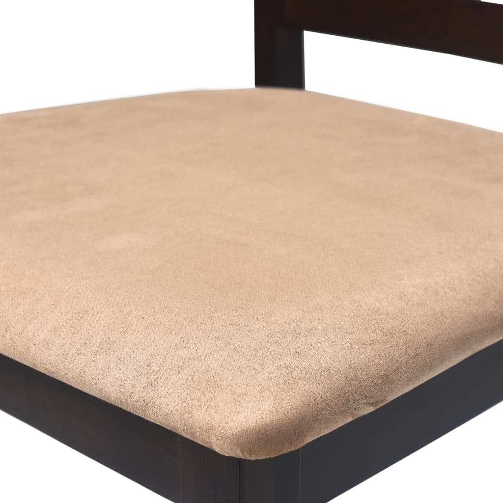 Eettafelset – Eettafel Met Stoelen – Dinerset – Keukenmeubel – Tafel Met Stoelen – Compact Formaat – Rubberhout & Beklede Zitting – Warme Bruintinten
