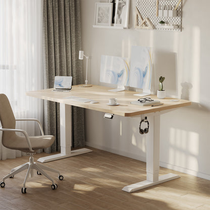 Ergonomisch Zit-Sta Bureau – Verstelbaar Bureau – Sta Bureau – Thuiswerk Bureau – Computerbureau – Handmatig Verstelbaar – Stabiel Stalen Frame – 140x60 cm Champagne