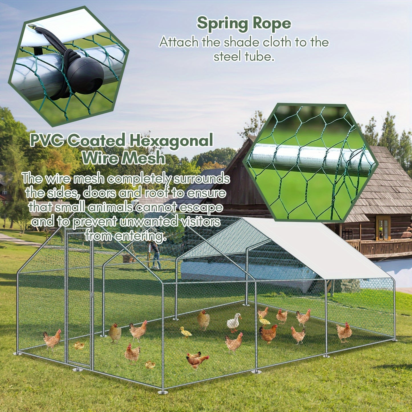 Buitenren Pluimveeren Kippenren Dierenren Hennenren – Vrije Uitloop Ren – Gegalvaniseerd Stalen Frame – UV- en Waterafstotend Dak – Afmeting 3x4x2 Meter