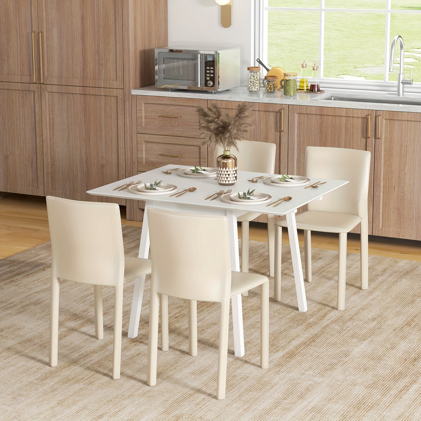 Klapptafel – Inklapbare Eettafel – Opklapbare Tafel – Ruimtebesparende Tafel – Kleine Tafel – Bamboe – Lichtgewicht & Stevig – Wit