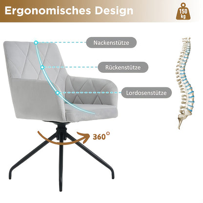 Draaistoel – Bureaustoel – Eetkamerstoel – Fauteuil – Kuipstoel – 360° Draaibaar – Met Ergonomische Lendensteun – Stevig Metalen Frame – Gemakkelijk Schoon Te Maken – Beige