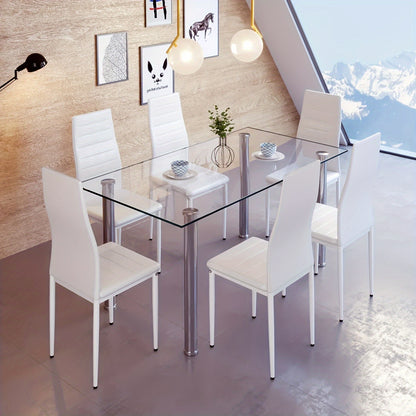 Eetkamerstoelen Set – Stoelen – Dining Chairs – Vergaderstoelen – Keukenstoelen – 6 Stuks – Kunstleren Bekleding – Ergonomische Zitting 45 cm – Krasbestendig – Metalen Frame
