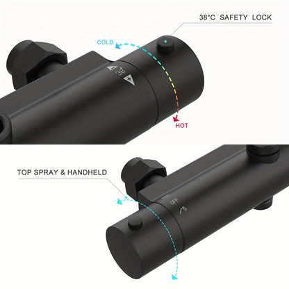 Douchekolom – Douchepaneel – Douchewand – Regendouche – Thermostaatkraan – Verstelbare Hoogte 92-126 cm – 25 cm Ronde Regendouche