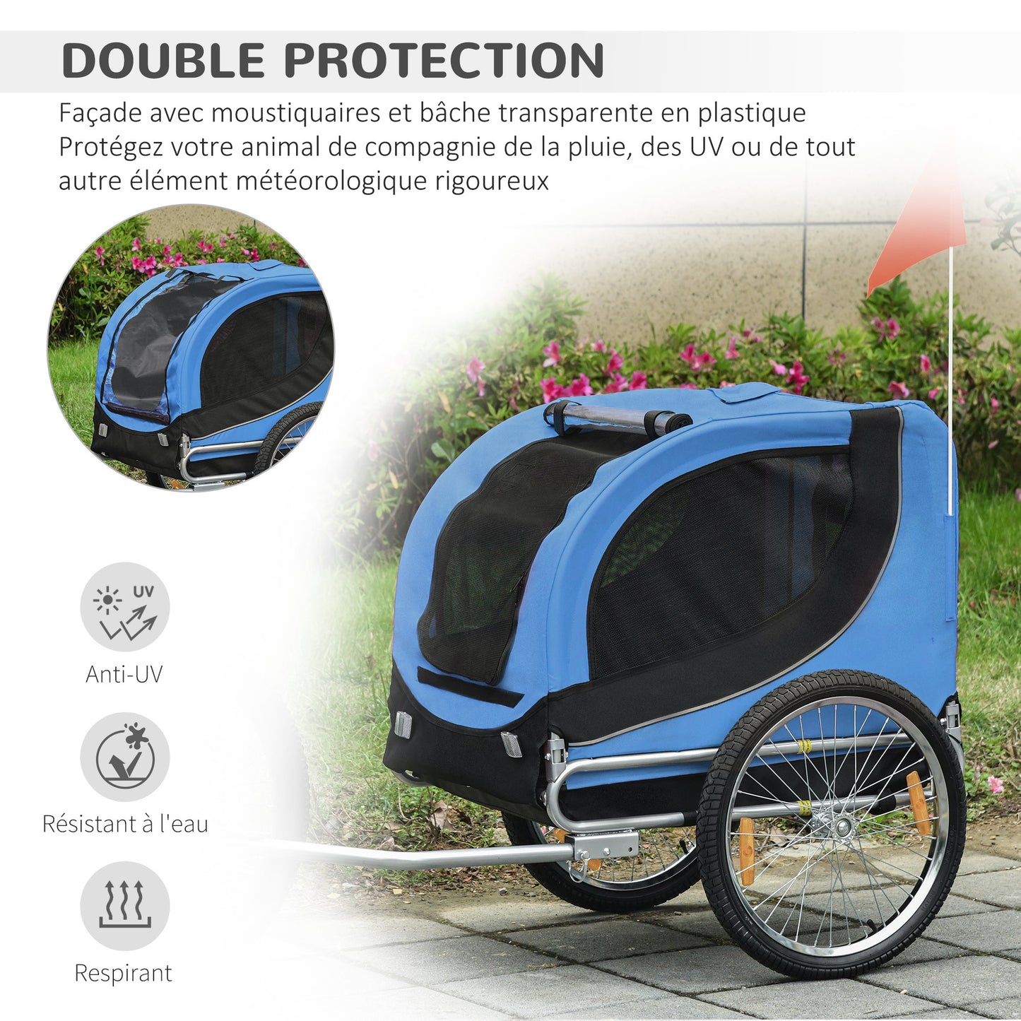 Fietskar Honden – Hondenkar – Hondenaanhanger – Hondenbuggy – Huisdierenkar – Met 8 Reflectoren – Waterdicht Oxford Stof – Blauw/Zwart