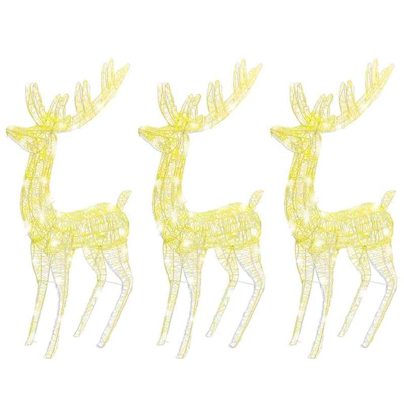 Rendierbeeld – Kerstdecoratie – Tuindecoratie – Sfeerverlichting – Ornament – Hoogwaardig Acryl – Weerbestendig – 180 cm – Warm Wit Licht – Set van 3