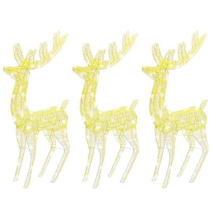 Rendierbeeld – Kerstdecoratie – Tuindecoratie – Sfeerverlichting – Ornament – Hoogwaardig Acryl – Weerbestendig – 180 cm – Warm Wit Licht – Set van 3