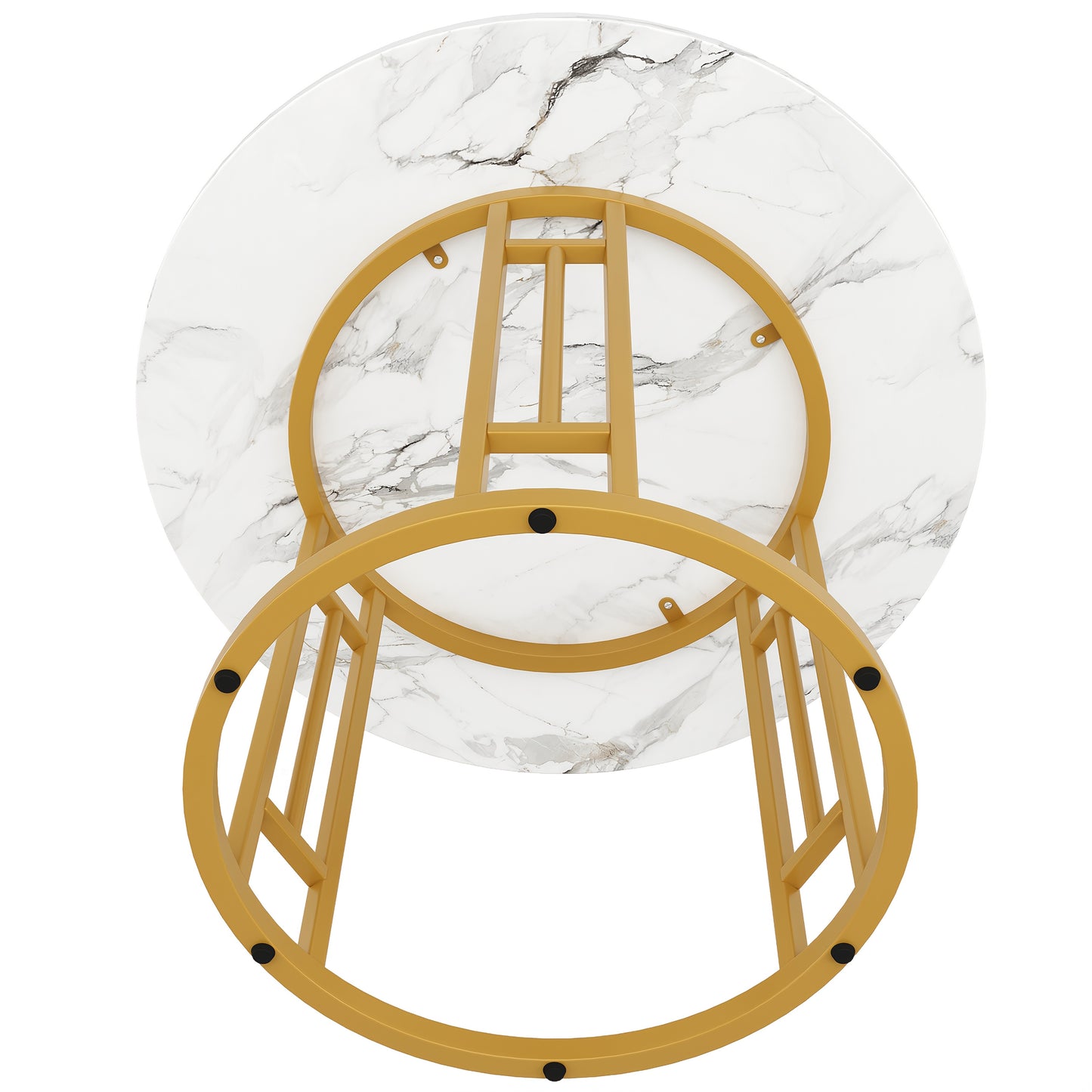 Round Dining Table (80×80×76cm), 4-Person Kitchen Coffee Table, Stylish Metal Legs with MDF Marble Top, Perfect for Living Room or Dining Room – Golden Finish