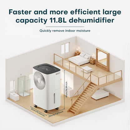 Luchtontvochtiger – Ontvochtiger – Vochtvreter – Dehumidifier – Luchtontvochtiger voor Huis – 12,5L per Dag – Slimme Automatische Vochtigheidsregeling – Continu Afvoer Met Wieltjes – Wit