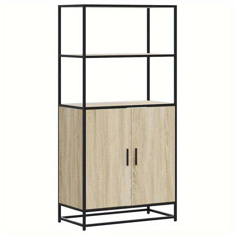 High cabinet 68x35x139cm crafted wood and metal black, Bedroom Furniture, Office Storage, Stylish Organizer, Sleek Design, Engineered Wood, Spacious Organizer, Tall Cabinet, Interior Decorators, Small Space Solutions