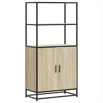 High cabinet 68x35x139cm crafted wood and metal black, Bedroom Furniture, Office Storage, Stylish Organizer, Sleek Design, Engineered Wood, Spacious Organizer, Tall Cabinet, Interior Decorators, Small Space Solutions
