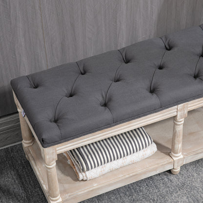 Opbergbank – Zitbank – Schoenenbank – Halbank – Opbergmeubel – Vintage Design – Rubberen Houten Frame – Comfortabele Zitting Met Knoopstiksel