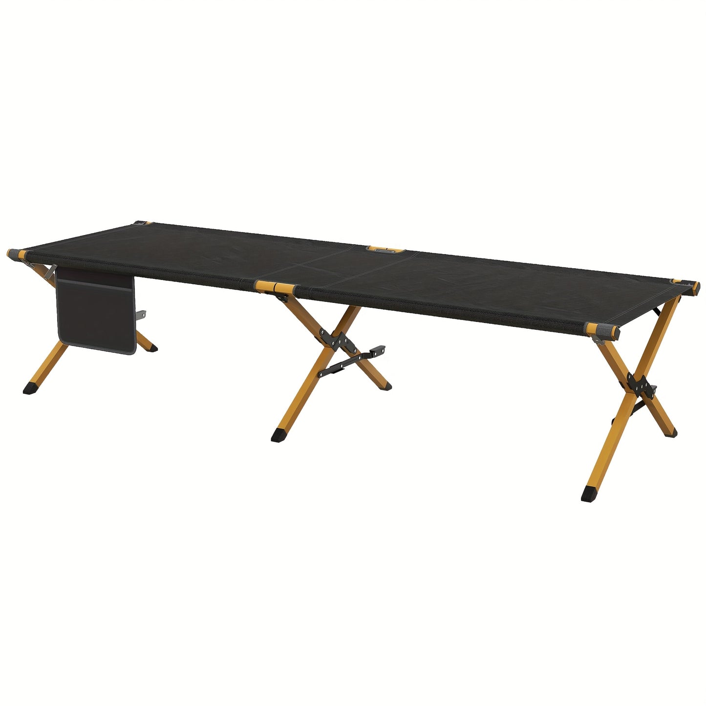 Opvouwbaar Outdoor Bed – Campingbed – Veldbed – Ligbed – Tuinbed – Aluminium Frame – Weerbestendige Oxford Stof – Zwart – 196x64x45 cm – Met Zijzakken