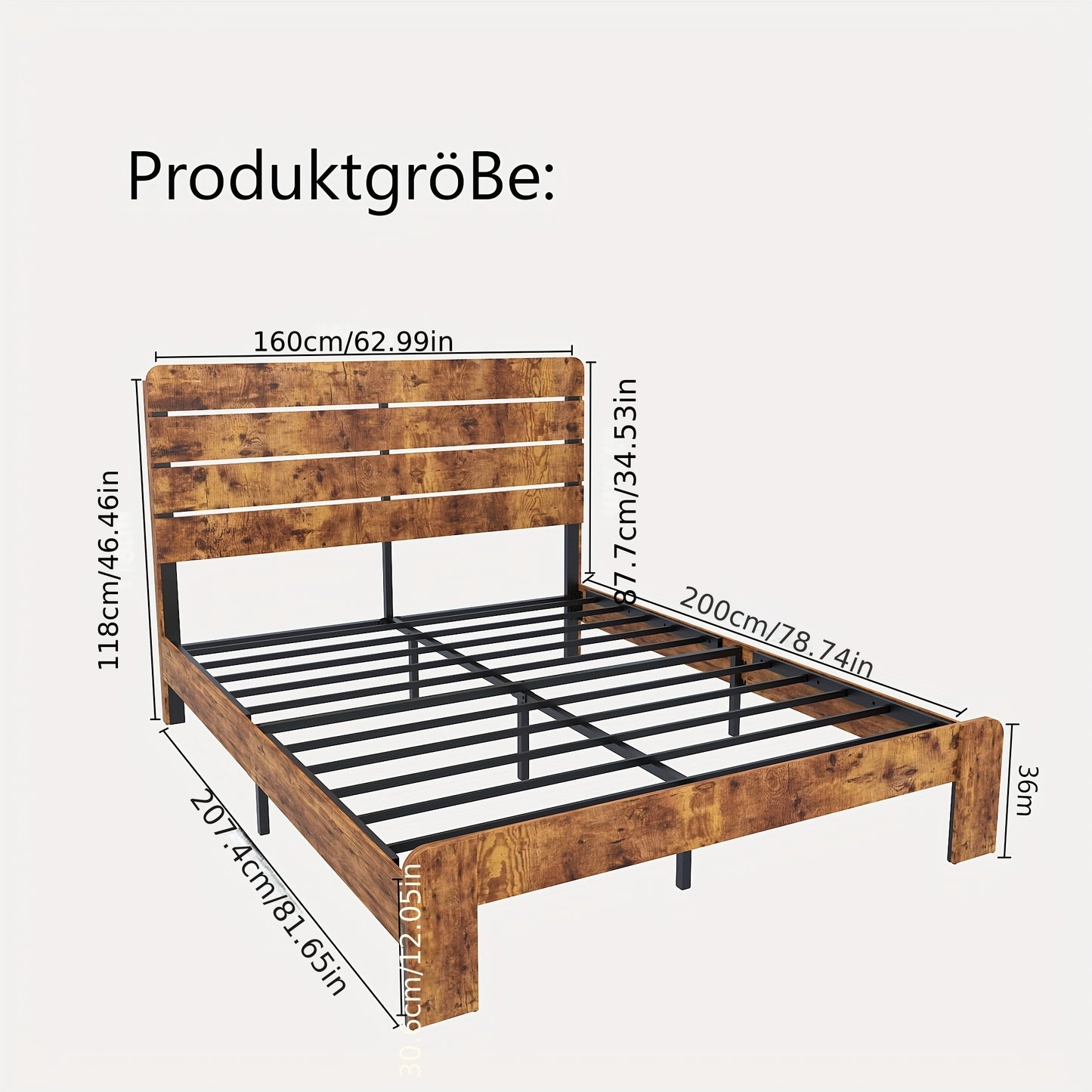 Modern Bedframe – Tweepersoonsbed – Slaapkamermeubel – Bedframe Metaal – Bed 160x200 cm – Stijlvol Hoog Hoofdbord – Stevig Metalen Frame