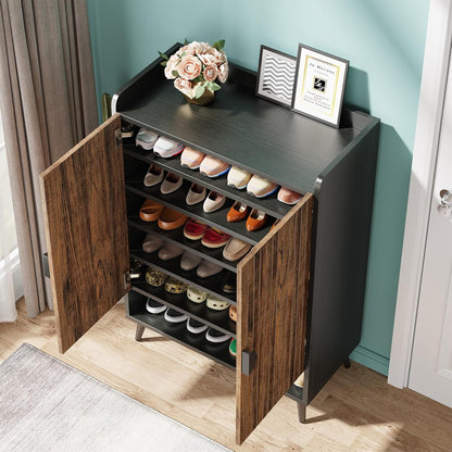 Schoenenkast Met Deuren – Schoenenrek – Schoenopberger – Schoenentrek – Schoenenschuif – 7-Lagen Met Verstelbare Planken – Rustiek Bruin Hout