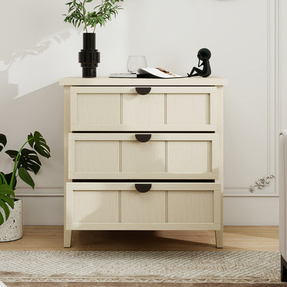 Ladekast – Dressoir – Opbergkast – Chest Of Drawers – Commode – 3 Lades – Natuurlijke Houtlook Met Gegraveerde Lijnen – Compact Formaat 80 x 40 x 80 cm