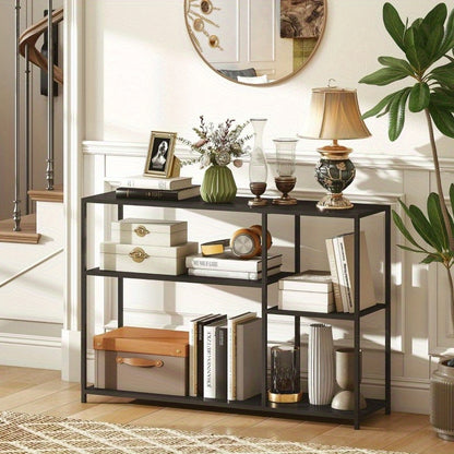 Sidetable – Console Tafel – Haltafel – Gangtafel – Woonkamertafel – 4 Planken – Metalen Frame – Compact Ontwerp – Zwart – 110x30x75 cm