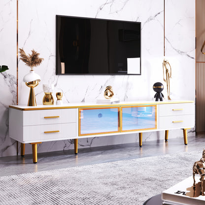 tv-meubel – tv-kast – tv-dressoir – televisie meubel – media meubel – wit met marmerlook – 4 lades – duurzaam niet-hout materiaal – 170x37x47,5 cm – gouden details