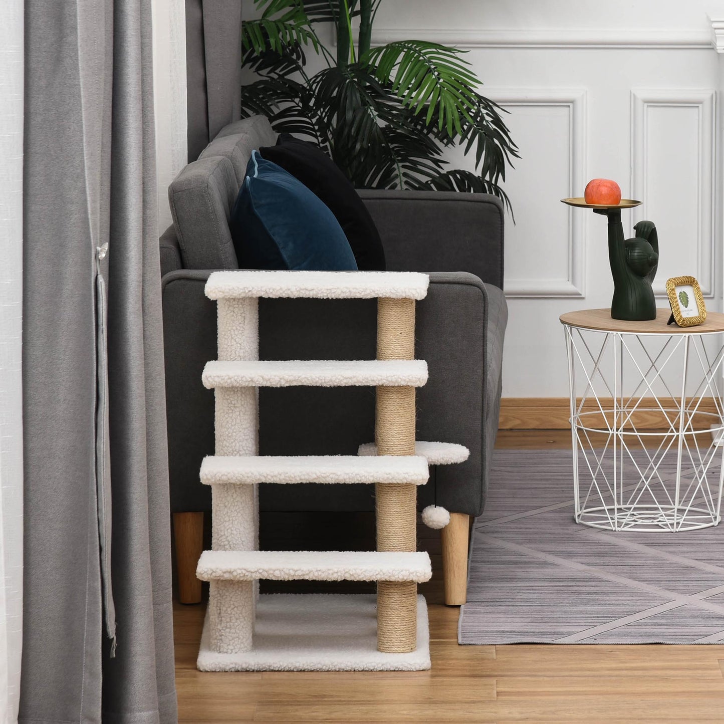 Kattentrap – Kattenladder – Huisdierentrap – Huisdierladder – Krabpaal – Pluche Bekleding – Compact 60x40x64 cm – Geschikt Voor Katten Tot 5 Kg