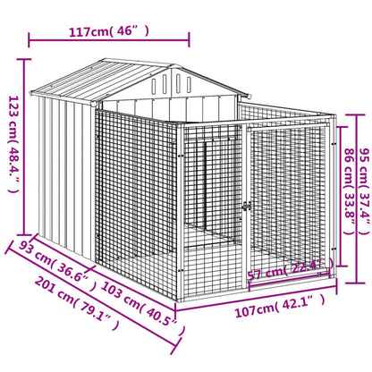 Hondenhok – Hondenkennel – Hondenhok Buiten – Hondenhuis – Hondenverblijf – Extra Groot – Verzinkt Staal – Weerbestendig – Ventilatie – 117x201x123 cm – Lichtgrijs